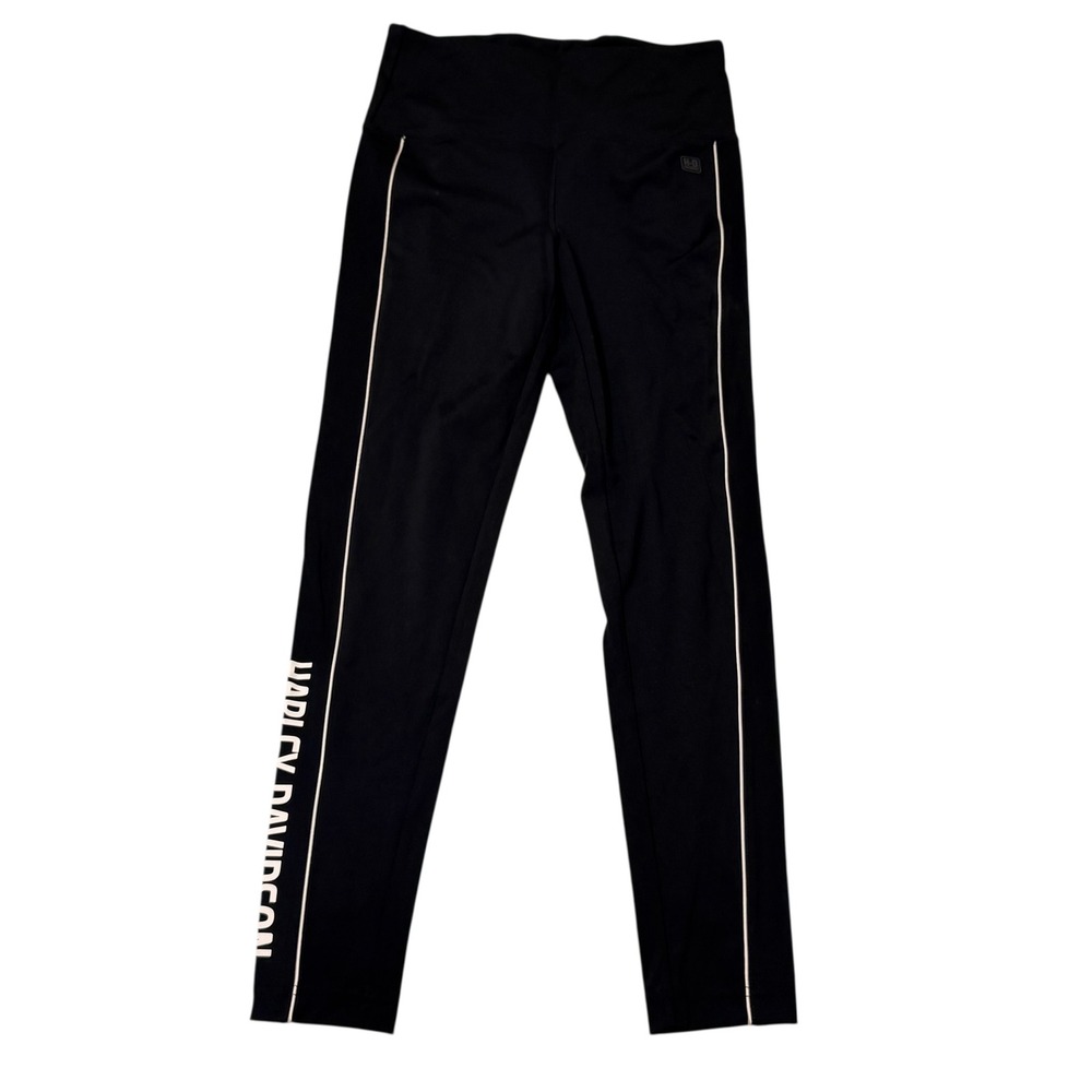 Harley Davidson Size M Activewear Leggings Black White‎ Track Stripe Logo NWT
